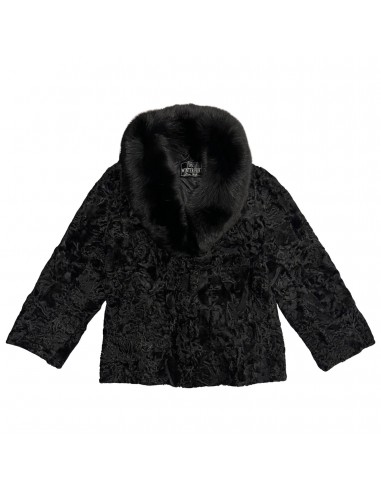 Kashani Ladies Black Full Persian Lamb/Fox Collar 3/4 Fur Coat À commander