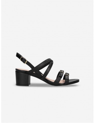 Hebea Women's Vegan Apple Leather Heeled Sandals | Black Dans la société mordern