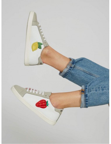 Fruit Vegan Leather Embroidered Sneakers | White & Grey pas cher 