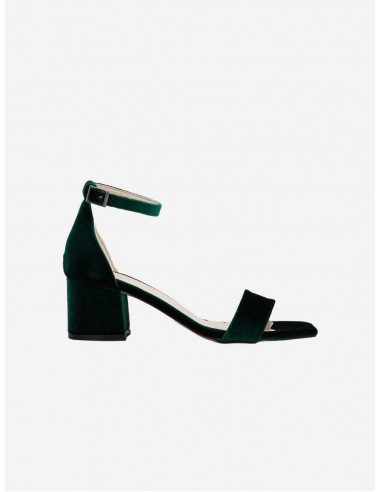 Hera Vegan Velvet Ribbon Heeled Sandals | Emerald Green acheter