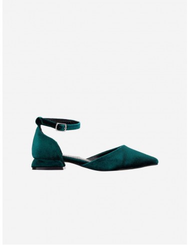 Madeline Vegan Velvet Ribbon Flats | Emerald Green basket pas cher