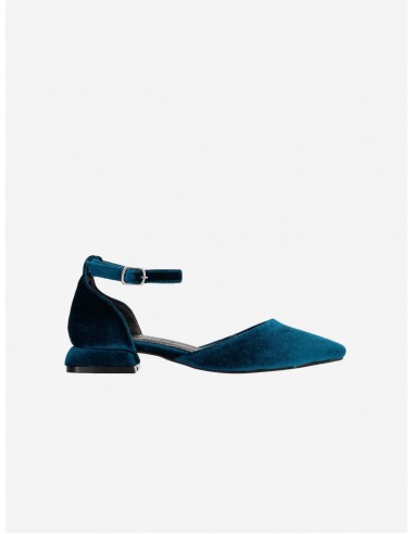 Madeline Vegan Velvet Ribbon Flats | Teal Blue Les magasins à Paris