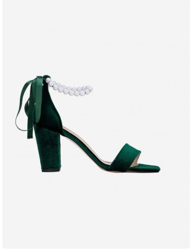 Sophia Vegan Velvet Pearl Heeled Sandals | Green basket pas cher