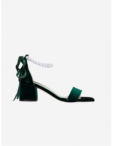 Lucille Vegan Velvet Pearl Heeled Sandals | Green le des métaux précieux