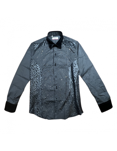 Lorenzzo Franco Black Velour Crystal Button-Up Shirt chez Cornerstreet bien 