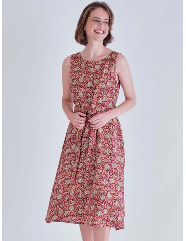 Adelia Paisley Print Cotton Dress | Washed Red basket pas cher