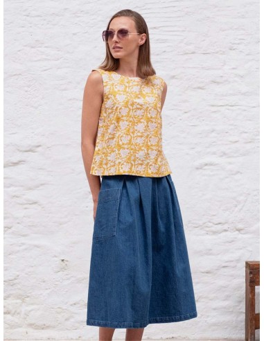 Elsie Cotton Midi Skirt | Denim Comparez et commandez 