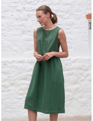 Elaine Cotton Day Dress | Forest Green hantent personnes