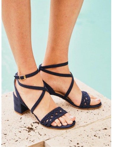 Nymphea Vegan Suede Heeled Sandals | Midnight Blue de pas cher