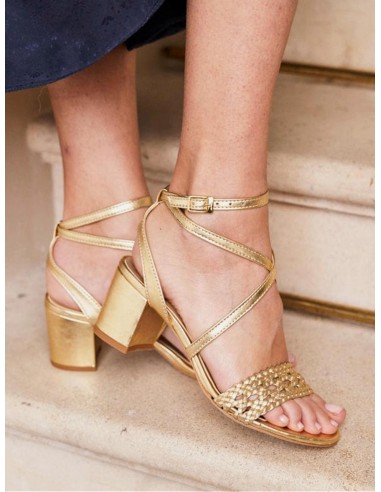 Nymphea Vegan Leather Heeled Sandals | Gold en stock