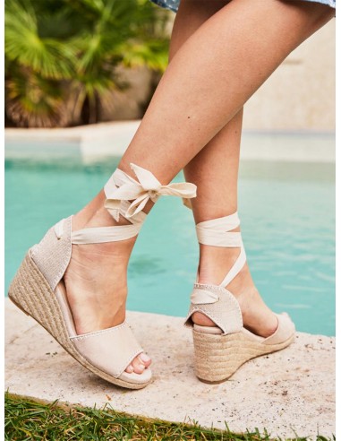 Azalea Vegan Suede Espadrille Wedge Sandals | Almond basket pas cher