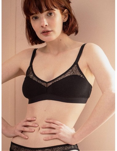 Savannah Organic Cotton & Lace Bra | Black vente chaude votre 