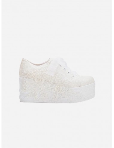 Claudine Lace High Heel Wedding Sneakers | Ivory Venez acheter