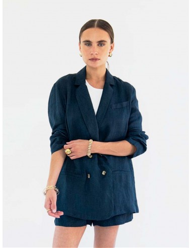 Jane Linen Double Breasted Jacket | Midnight 50% de réduction en Octobre 2024