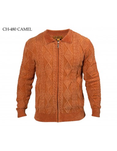 Prestige Camel Knitted Zip Up Sweater offre 