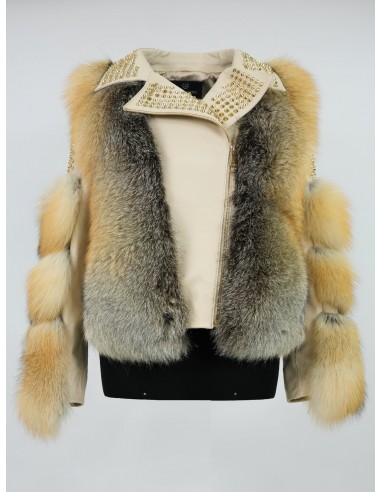 Temer Ladies Golden Island Fox Fur Studded Biker Jacket store