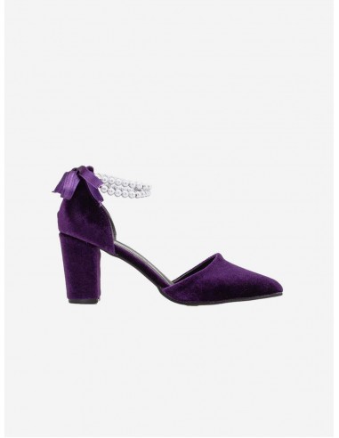 Hazel Vegan Velvet & Pearl Heels | Purple 2024