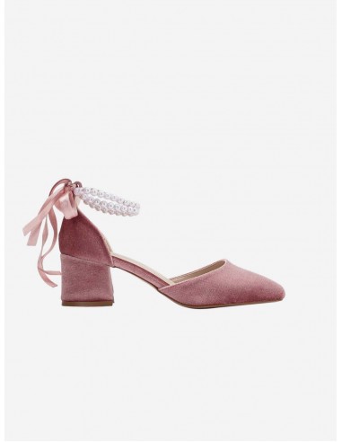 Miranda Vegan Velvet & Pearl Block Heel Sandals | Rose soldes