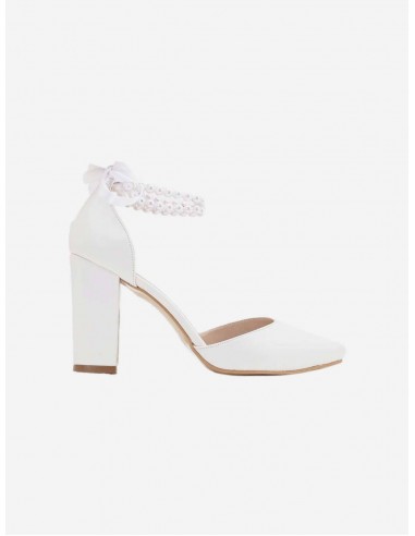 Denise Vegan Leather & Pearl Wedding Heels | White livraison gratuite