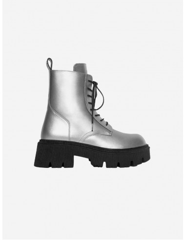 Jill Vegan Apple Leather Combat Boots | Silver pas cher 