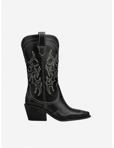 Regan II Vegan Apple Leather Cowboy Boots | Black la colonne vertébrale