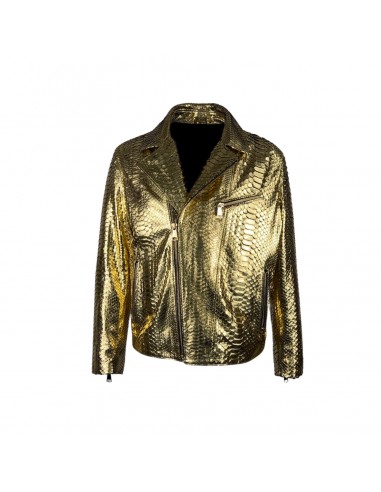 Kashani Gold Color %100 Python Skin Biker Jacket 2023