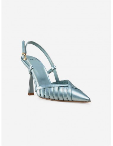 Lila Vegan Apple Leather Slingback Heels | Iridescent Blue français