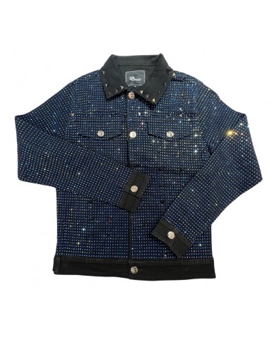 Barocco Black Fully Loaded Blue Crystal Spiked Jean Jacket Comparez et commandez 